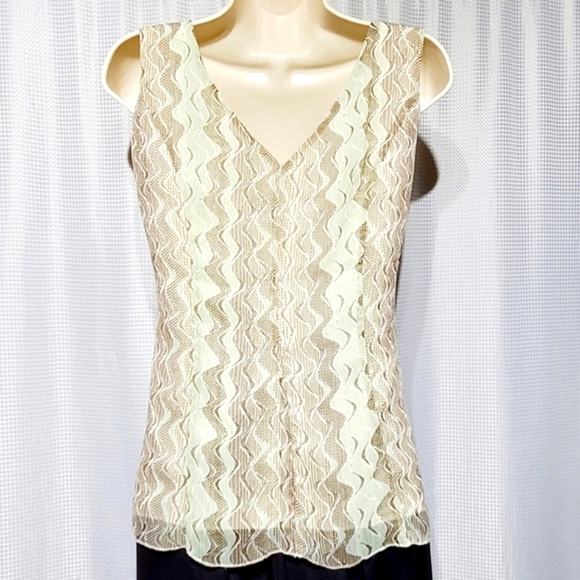 Jonathan Martin Taupe & Green Double Layered Top (L) - Picture 5 of 8